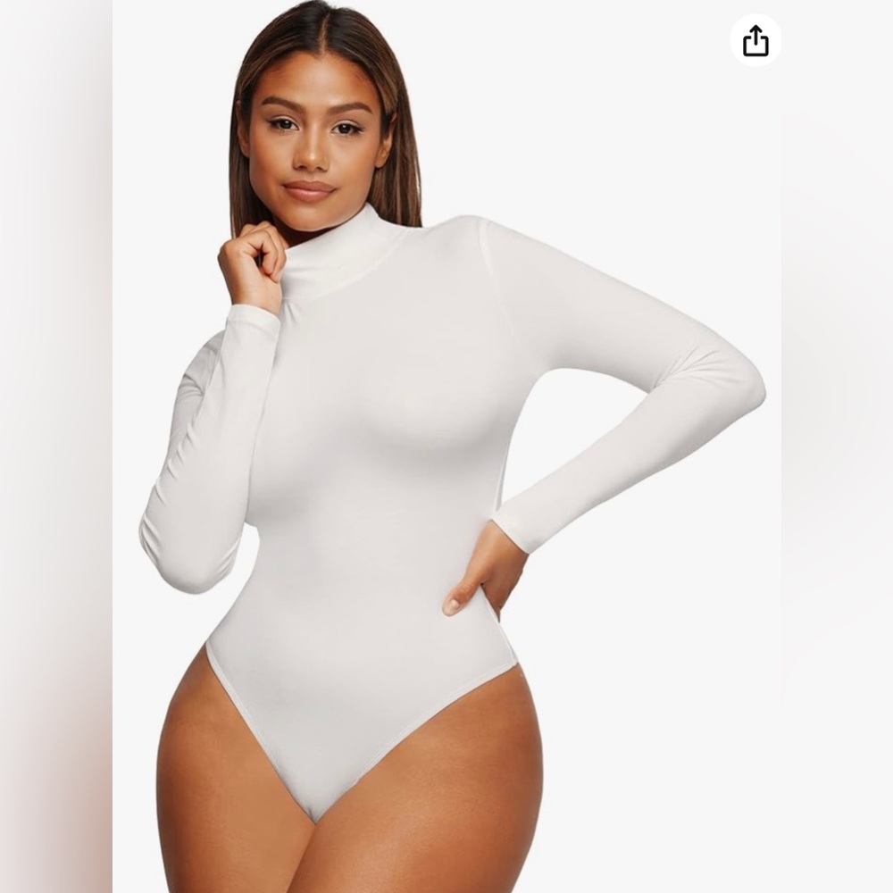 SWS Contour Women’s High Neck Long Sleeve Thong White Bodysuit Size XL